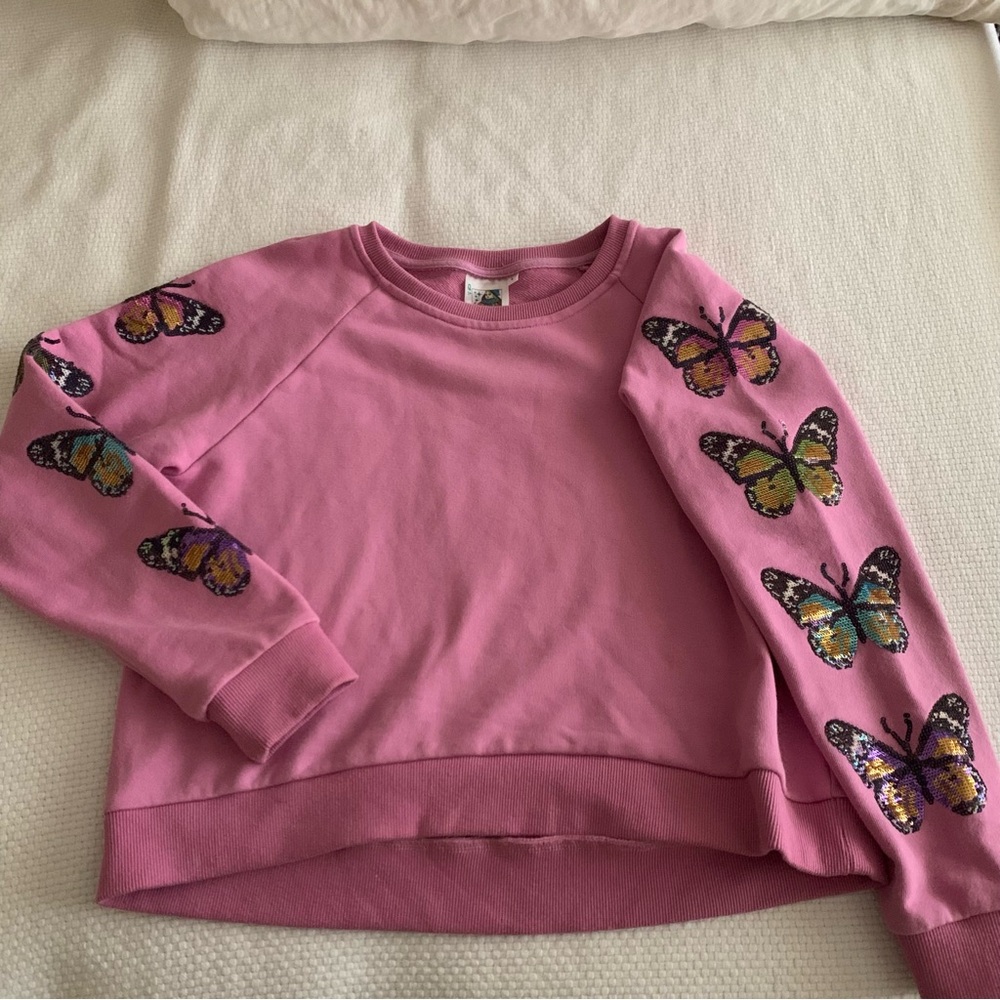 Girls (L) Queen of Sparkles Butterfly Sleeve Sweatshirt READ Untreated Stain